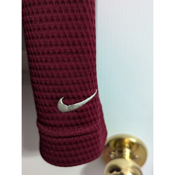 Nike Golf Shirt Men's Large Maroon White Waffle Knit Long Sleeve Stretch Dri Fit - Picture 4 of 8